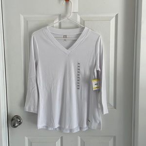 Anne Klein Sport White V-Neck Long Sleeve T-Shirt - Size PM